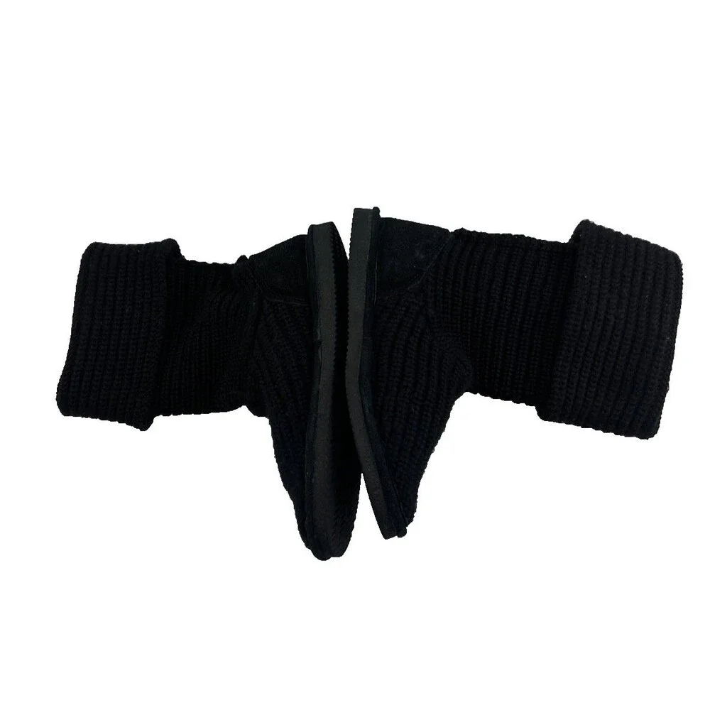 Bearpaw Knit Tall Boot Black Sheepskin Stretch Button Foldover Pull On Womens 9
